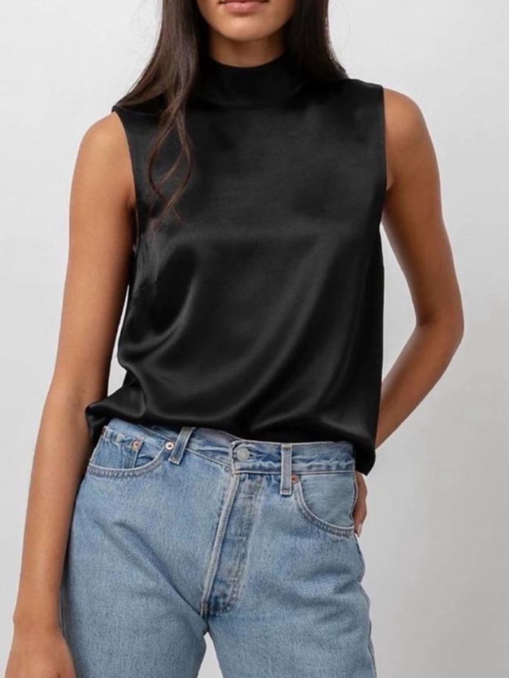 Rails Yolie Mock neck satin sleeveless tank in black Small NWT